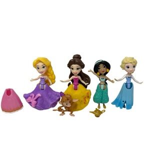 Lot 4 Disney Hasbro Princess Little Kingdom Snap-In Dolls 3" Elsa Jasmine Belle